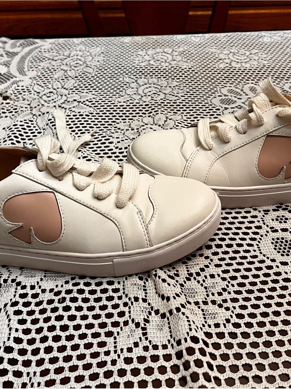 kate spade white Sneakers with Blush Heart Accent